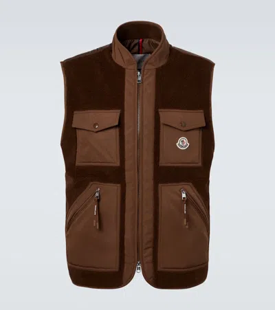 Moncler High Collar Quilted Vest Pockets In Brown