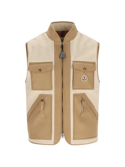 Moncler Karakai Mixed Media Down Vest In Brown