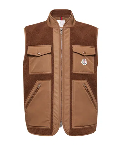 Moncler Karakai Teddy Down Vest In Brown