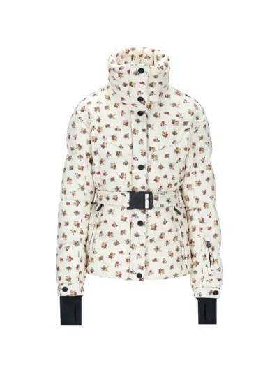 Moncler Karshi Floral-print Belted Ski Jacket In White