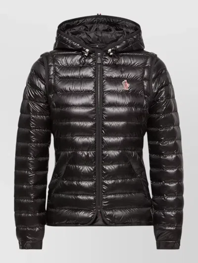Moncler Karura Hooded Short Down Jacket Detachable Sleeves In Black