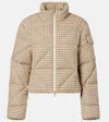 Moncler Keros Wool Blend Check Short Down Jacket In Brown