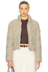 Moncler Keros Wool Blend Check Short Down Jacket In Nude