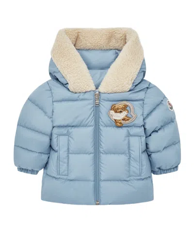 Moncler Kesimur Teddy-trimmed Hooded Down Jacket In Blue