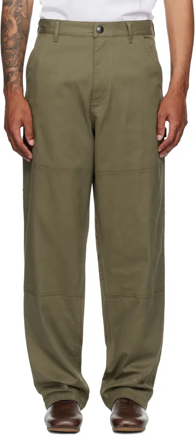 Moncler Khaki Cotton Gabardine Trousers In Green