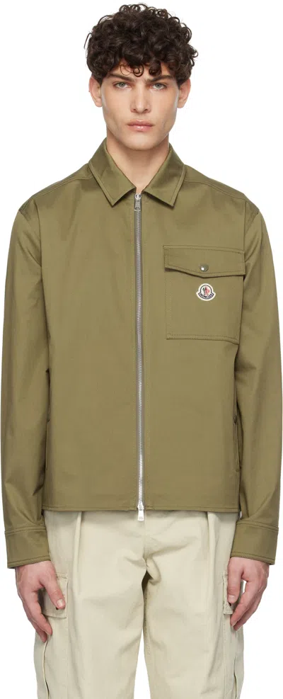 Moncler Khaki Cotton Gabardine Zip-up Jacket In 81m - Dusky Green