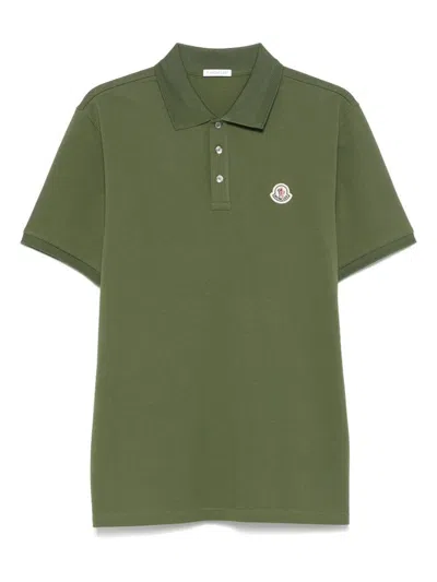 Moncler Embroidered Logo Cotton Piquet Polo Shirt In Green