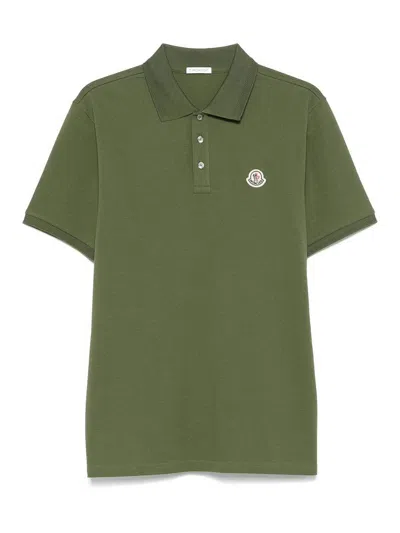 Moncler Embroidered Logo Cotton Piquet Polo Shirt In Green