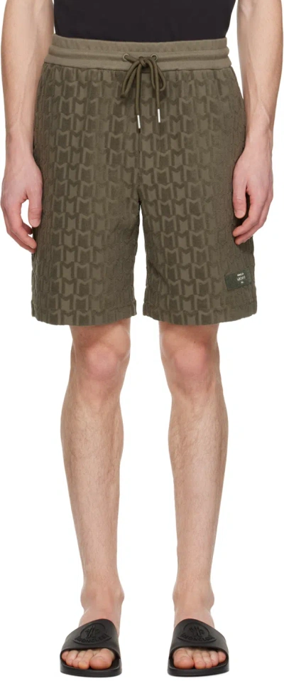 Moncler Khaki Monogram Shorts In Dark Olive Green 823