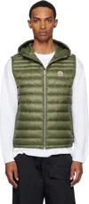 Moncler Khaki Orant Hooded Down Vest In Green