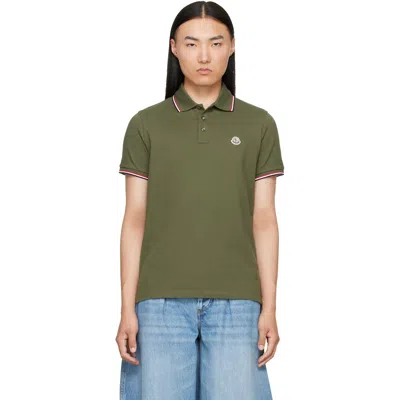 Moncler Khaki Tricolor-trimmed Cotton Piquet Polo