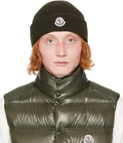 Moncler Khaki Virgin Wool & Cashmere Beanie In 828 - Olive Green