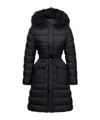 Moncler Khloesse Hooded Shearling-trimmed Long Down Jacket In Blue