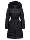 Moncler Khloesse Long Down Jacket With Hood And Shearling Hem In Multi