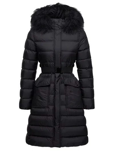 MONCLER MONCLER KHLOESSE LONG DOWN JACKET WITH HOOD AND SHEARLING HEM
