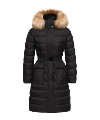 Moncler Khloesse Shearling-trimmed Hooded Long Down Jacket In Multi