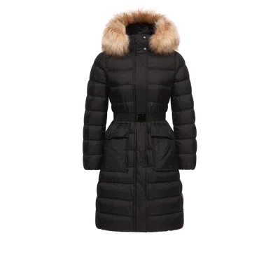 Moncler Khloesse Shearling-trimmed Hooded Long Down Jacket, Women, Black, Size: 0 In ブラック