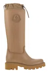 Moncler Kickstream Leather Tall Rain Boots In Brown
