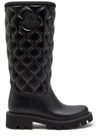 Moncler Kickstream High Quilted Rubber Wellington Boots In Black