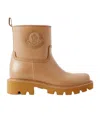 Moncler Kickstream Leather And Shell Ankle Boots In Brown