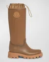 Moncler Kickstream Leather Tall Rain Boots In Medium Beige
