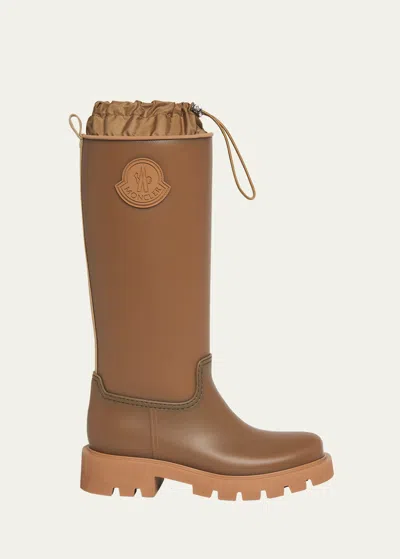 Moncler Kickstream Leather Tall Rain Boots In Medium Beige