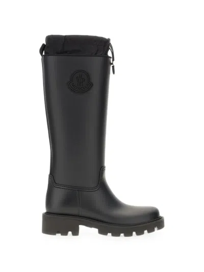 Moncler Kickstream Rubber Knee High Boots Drawstring In Black