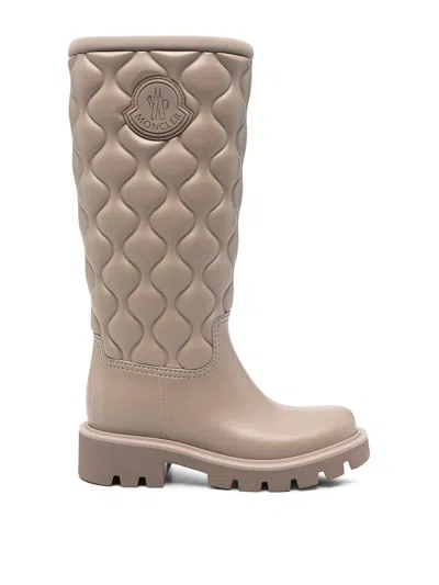 Moncler Kickstream Quilted Rubber Boots In Beige