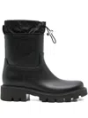 Moncler Women 'kickstream' Black Boots With Low Block Heel And Tonal Logo Patch On The Side In Tech In Black