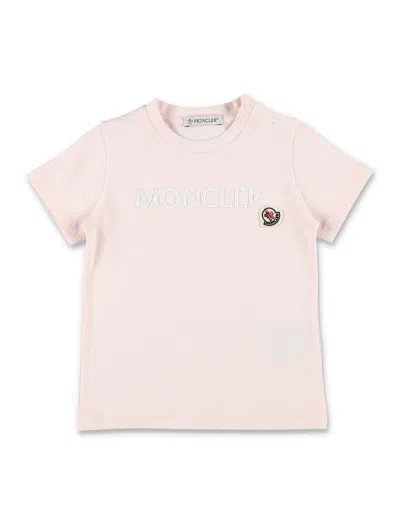 Moncler Babies' Kid - Embroidered Logo Cotton T-shirt In Pink