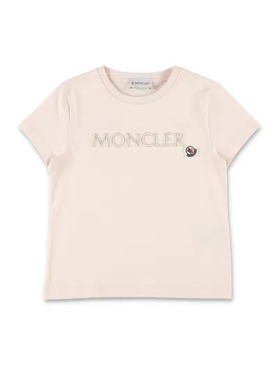 Moncler Kid - Embroidered Logo Cotton T-shirt In Light Pink