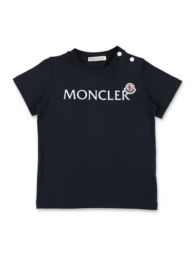 Moncler Kid - Print Logo T-shirt In Navy