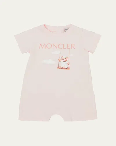 Moncler Babies' Kid's Bear Logo-print Romper In Pink