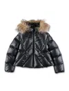 Moncler Kid Domas Shearling-trimmed Down Hooded Jacket In Black