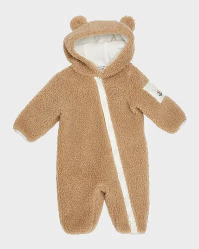 Moncler Kid's Fleece Logo-print Coverall In Brown