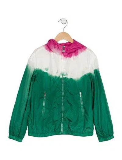Pre-owned Moncler Kid Girl's Nylon Multicolor Zip Jacket In Green