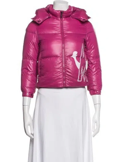 Pre-owned Moncler Kid Girls' Quilted Embroidered Jacket In Pink