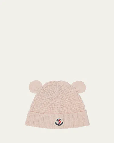 Moncler Kid's Knit Ears Wool Beanie In Pink