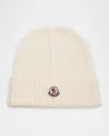 Moncler Kid's Logo Rib-knit Wool Beanie In Neutral