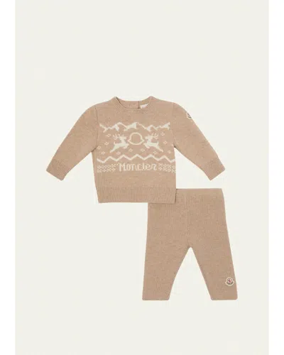 Moncler Kid's Reindeer Jacquard Sweater & Leggings Set In Gray
