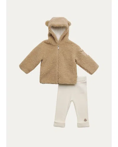 Moncler Kid's Teddy Hoodie & Leggings Set In Brown