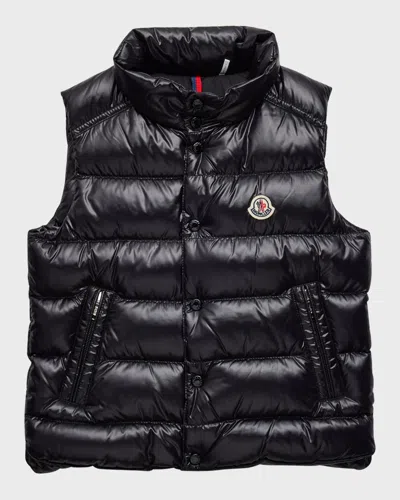 Moncler Kid's Tib Logo Quilted Vest In Black