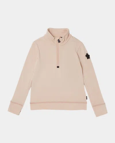 Moncler Kid's Tri-stripe Quarter Zip In Pink