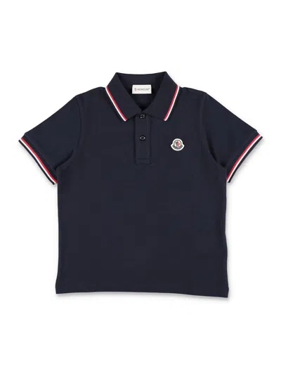 Moncler Kid - Tricolour-trimmed Cotton Piquet Polo Shirt In Blue