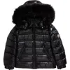 Moncler Kids' Badyf Hooded Down Jacket With Faux Fur Trim In Black
