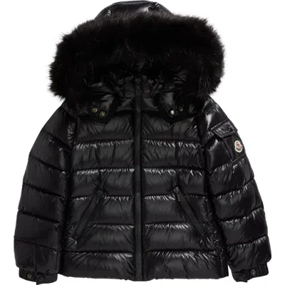 Moncler Kids' Badyf Hooded Down Jacket With Faux Fur Trim In Black