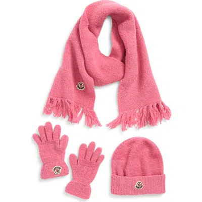 Moncler Kids' Beanie, Gloves & Scarf Set In Pink