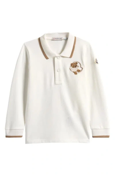 Moncler Kids' Bear Logo Embroidered Polo In White