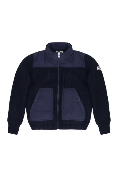 Moncler Kids Big Kids Padded Wool Zip-up Cardigan In Black