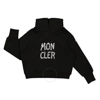 Moncler Kids Black Logo Print Kinder Hooded Sweatshirt